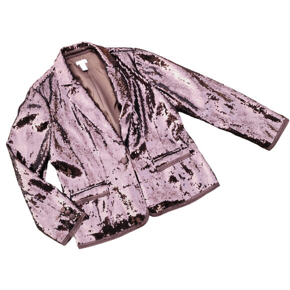 Chicos Brown Sequin Blazer sz Medium Chocolate Streetwear Glam Rock & Roll - Picture 5 of 7